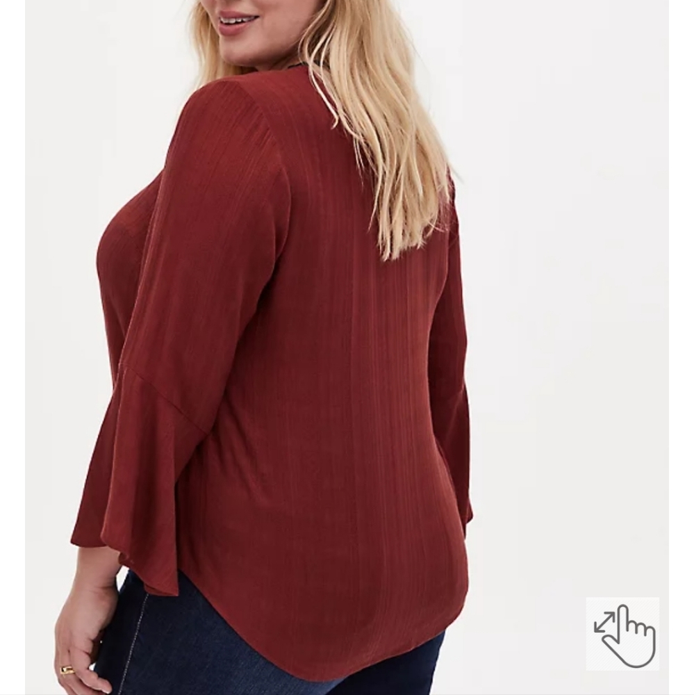 TORRID Brick Red Textured Tie Front Midi Blouse - Picture 3 of 9